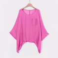 thumbnail image 2 of Pink Womens Tops Women's Cotton and Linen Spring and Summer Loose Pocket Short Sleeved T Shirts for Women, 2 of 5