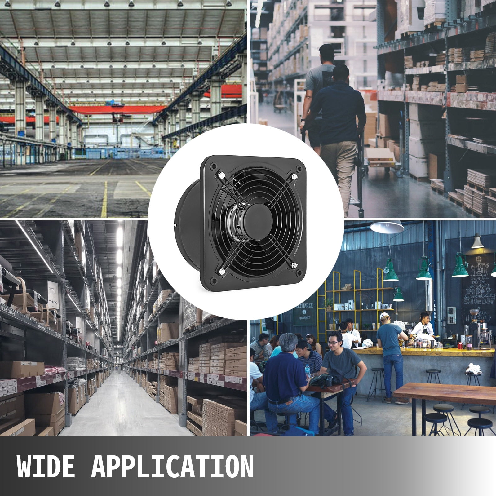 VEVOR Industrial Ventilation Extractor Metal Axial Exhaust Commercial 12 inch Air Blower Fan 250MM Opening Exhaust Fan 2800 RPM Low Noise Stable Running