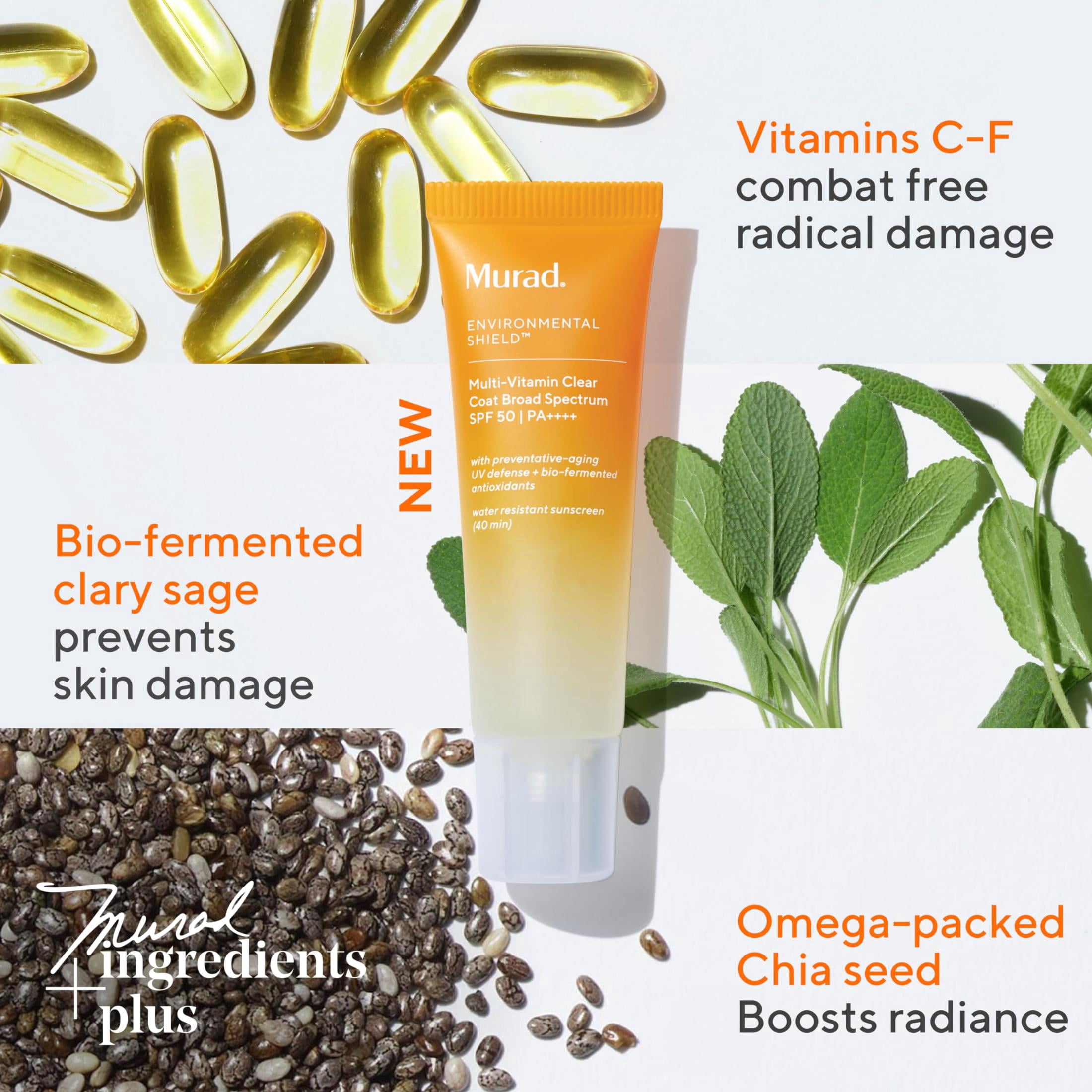 Murad Multi-Vitamin Clear Coat Sunscreen SPF 50 - Broad-Spectrum SPF with Vitamins, No White Cast - 1.7 fl oz