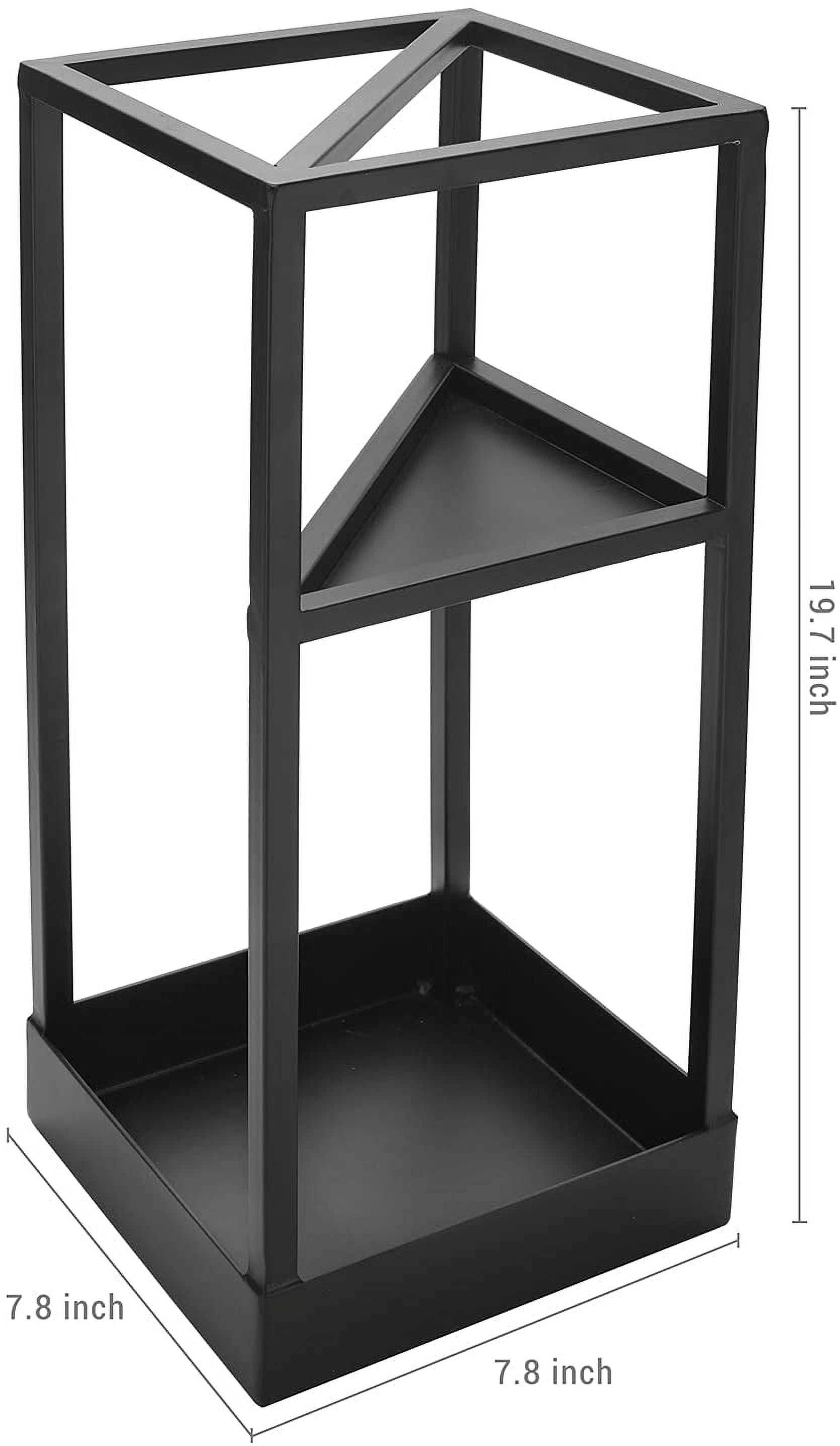 Umbrella Stand,Umbrella Holder for Entryway,20 Inch Tall Modern Metal Geometric Freestanding Umbrella Rack or Cane Holder with Shelf for Small Umbrellas and Bottom Drip Tray (Black)
