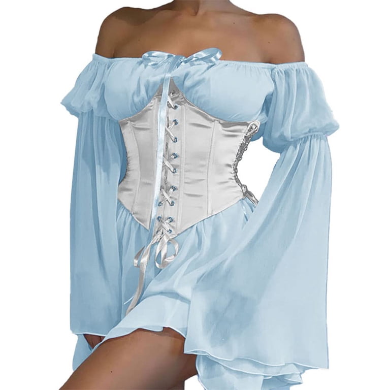 XFLWAM Womens Corset Dress Off the Shoulder Bell Sleeve Party Mini Fairy  Dress Two Piece Bustier Mini Dress - Walmart.com