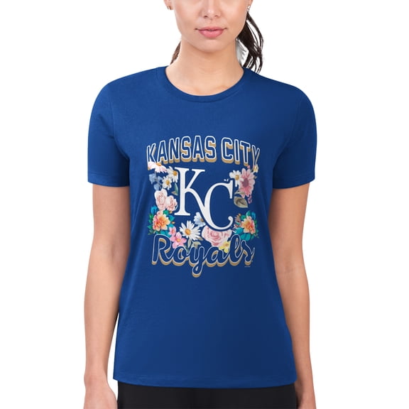 Women's G-III 4Her by Carl Banks Royal Kansas City Royals Super-Slim Fit Lightweight Flowers Graphic T-Shirt