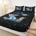 thumbnail image 3 of jejeloiu Outer Space Landscape Queen Sheet Sets,Cartoon Astronsut Galaxy Planet Flat Sheet,First Letter L Queen Fitted Sheet For Boys,Super Cozy Room Decor,4 Pieces, 3 of 7