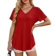 thumbnail image 5 of Aobny Hiking Women's Casual T-Shirt Red Tunic Tees Short Sleeve Flowy V-Neck Ladies Blouses, 5 of 9