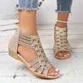 thumbnail image 2 of NOKIO Women Boho Sandals Casual Bling Rhinestone Decorate Sandals Back Zipper Open Toe Slide Sandals Shoes Womens Ankle Strap Rhinestones Low Wedge Sandals, 2 of 9