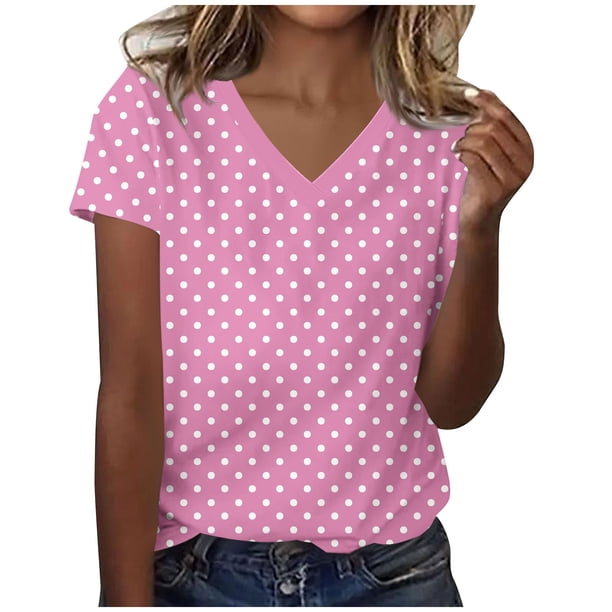 Camisetas Casuales de las Mujeres Impresas de Manga Corta con Cuello en V Blusa de Moda Cómoda para el Uso Diario Casual