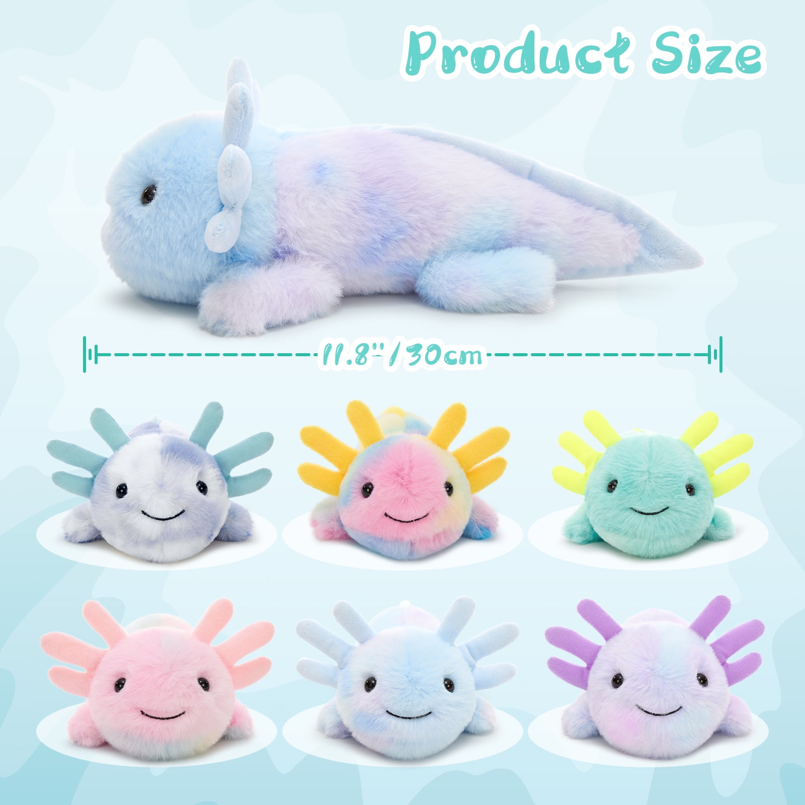 MorisMos 6 Pack Glow in Dark Axolotl Stuffed Animals, Soft Cute Rainbow Salamander Plush Toys