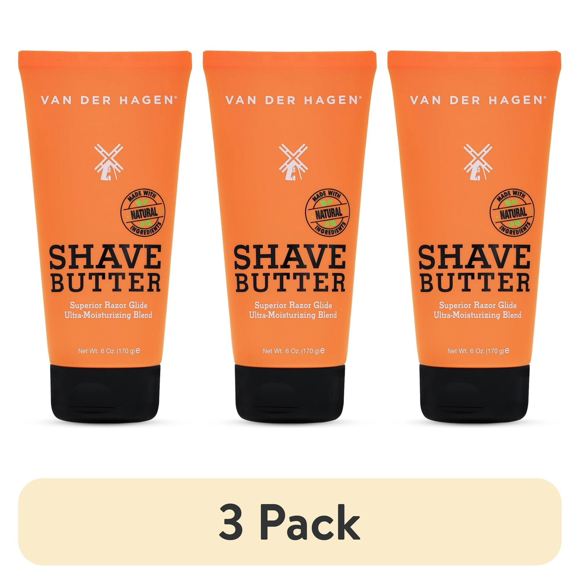 (3 pack) Van der Hagen Shave Butter Beard Shaving Cream, for All Skin Types, formulated with Natural Oils, 6 oz (Men)
