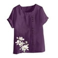 thumbnail image 4 of QUNYINEY Short Sleeve T Shirts for Women Crew Neck Dandelion Casual Tops Pullover Loose Cotton Linen Button Shirts, 4 of 4