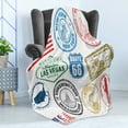 thumbnail image 4 of United States Soft Flannel Fleece Blanket, Grunge Stamps of America Las Vegas New York San Francisco Hawaii Illustration, Cozy Plush for Indoor and Outdoor Use, 70" x 90", Multicolor, by Ambesonne, 4 of 5