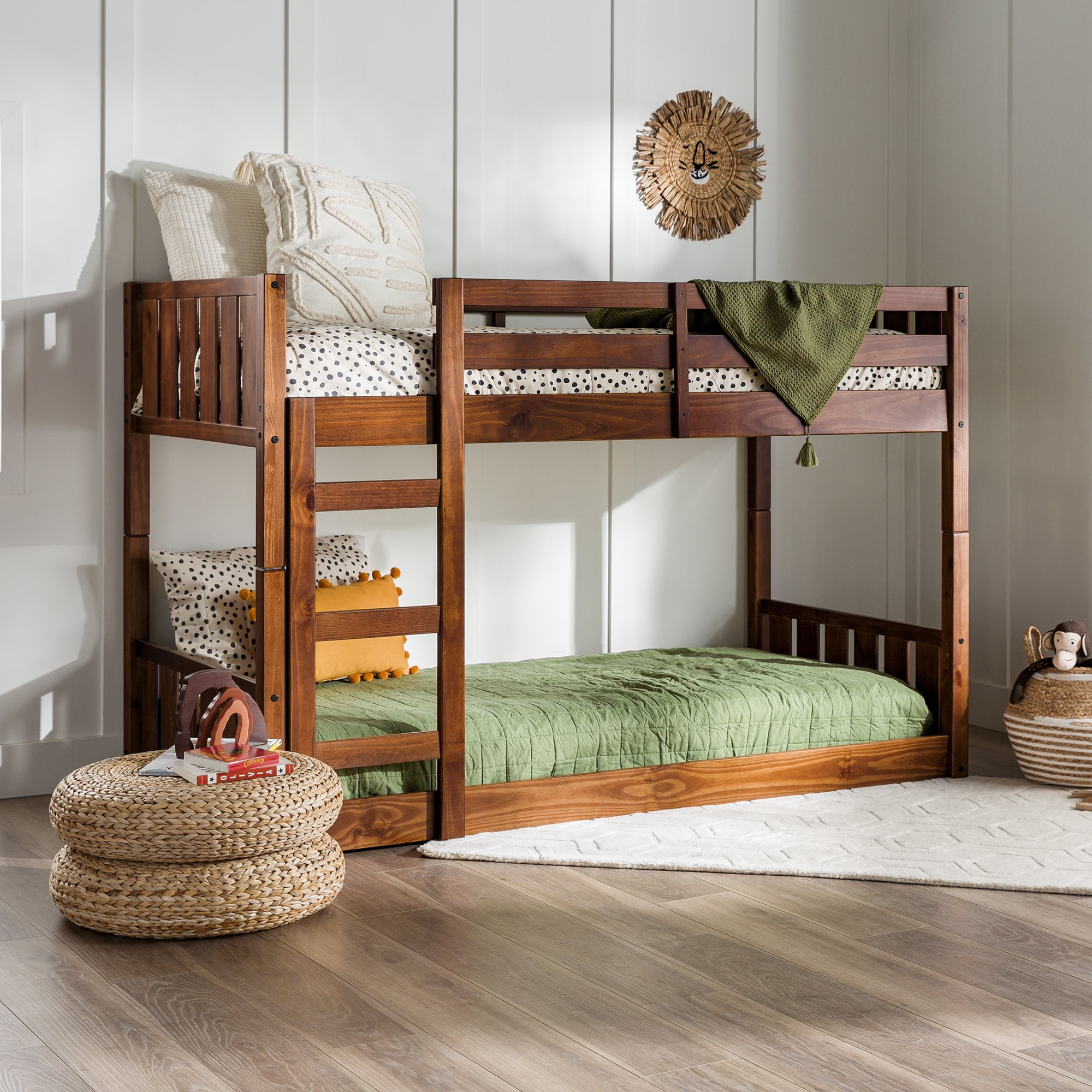 Walnut Details about   Manor Park Solid Wood Twin over Twin Floor Bunk Bed 