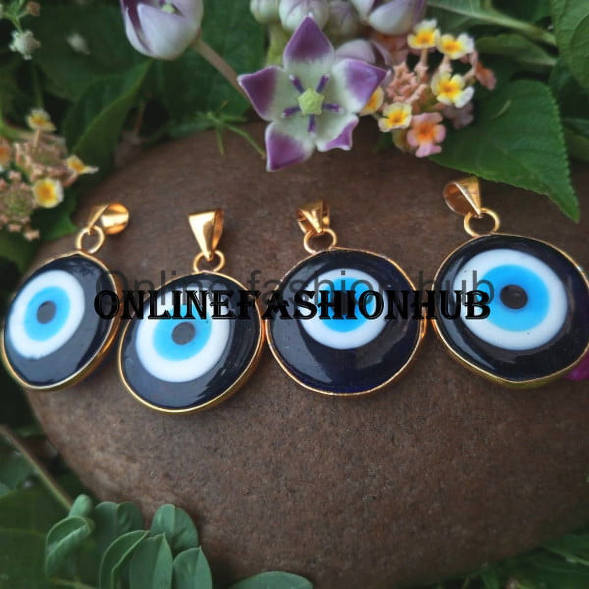 Evil Eye Gemstone 925 Sterling Silver Plated Handmade Pendant 10 pcs