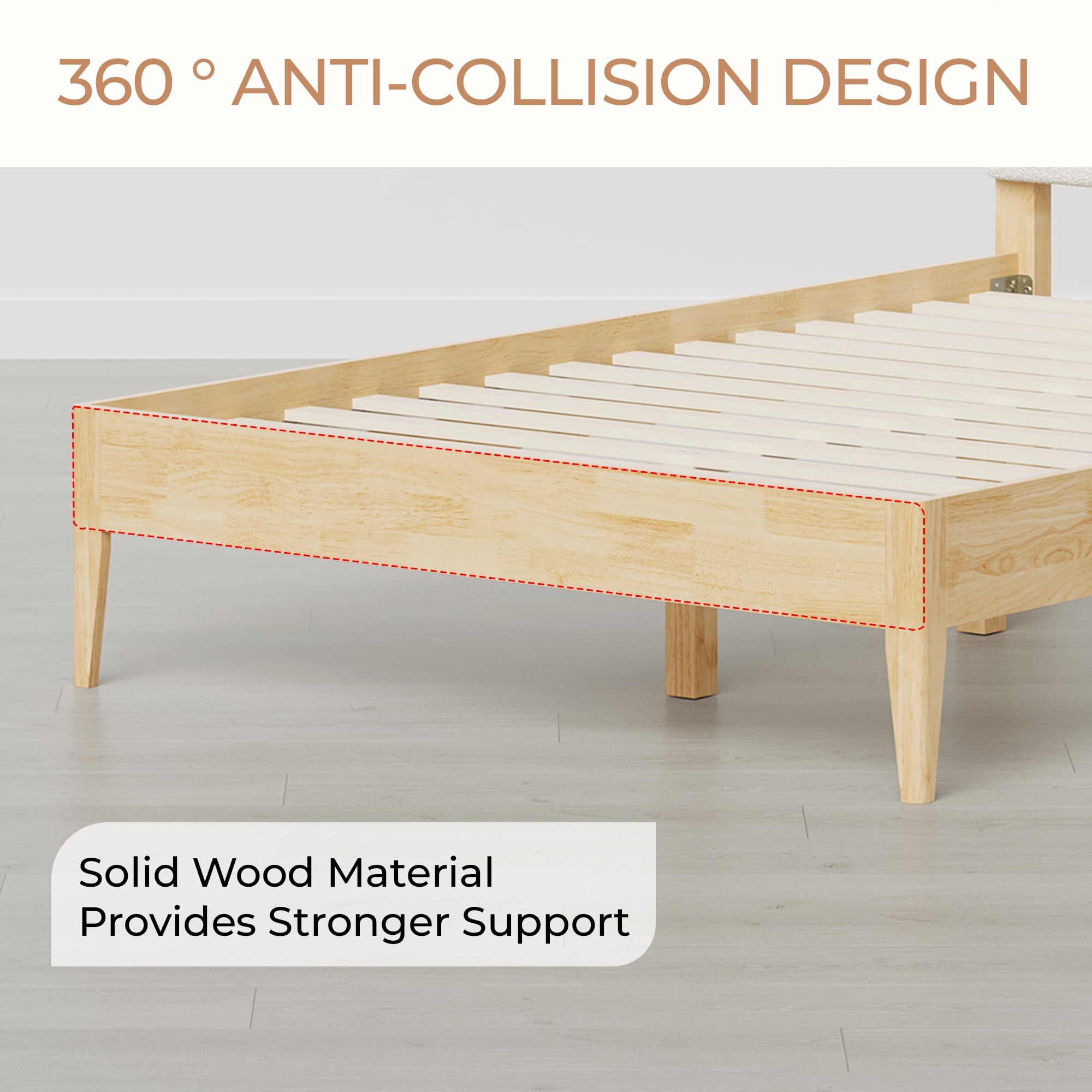 Spruce & Spring Mid-Century Modern Upholstered Platform Bed with USB Charging, Boucle Headboard, No Box Spring Needed, Full Size Bed Frame, Cream