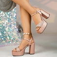 thumbnail image 3 of SACFOF Platform Sandals Women High Heels Fish Mouth Open Toe Platform Heels Chunky Heel Ankle Strap Wedding Party Dress Shoes, 3 of 6