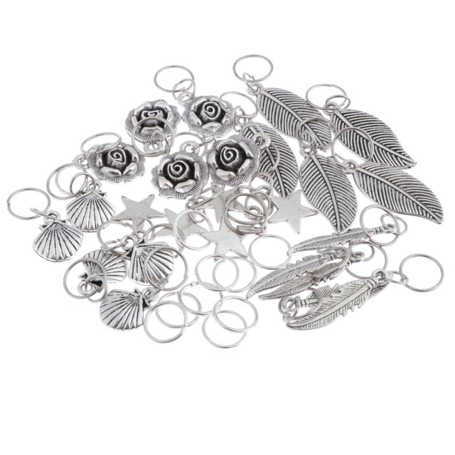 Conjunto de 35 piezas de anis de metal con colgante de flores hojas y estrellas Jinwen anillos de trenza de pelo de mujer a granel