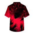 thumbnail image 5 of Leidass Men's V Neck Short Sleeve Halloween Print Chest Pocket Scrub Top Comfortable Patchwork Style Work Shirt Red 5XL, 5 of 6