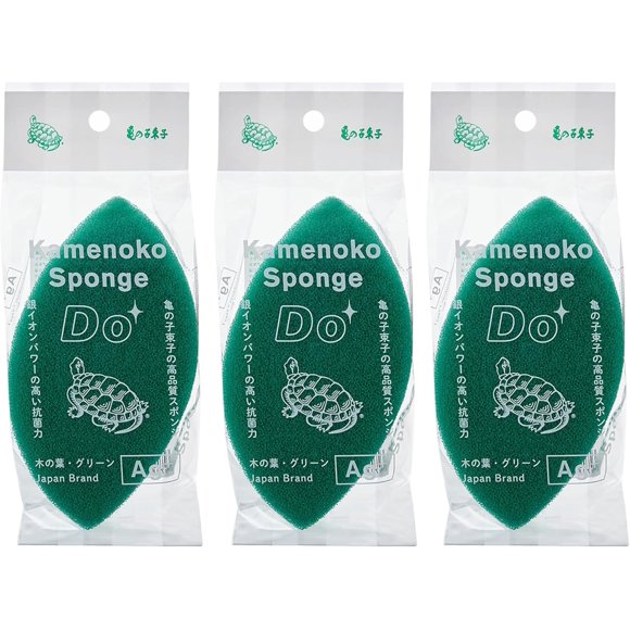 Kamenoko Sponge Do - Set of 3 - Green - Leaf - Kitchen Sponges for Cleaning Dishes and Pans - Odor-Resistant - Made in Japan