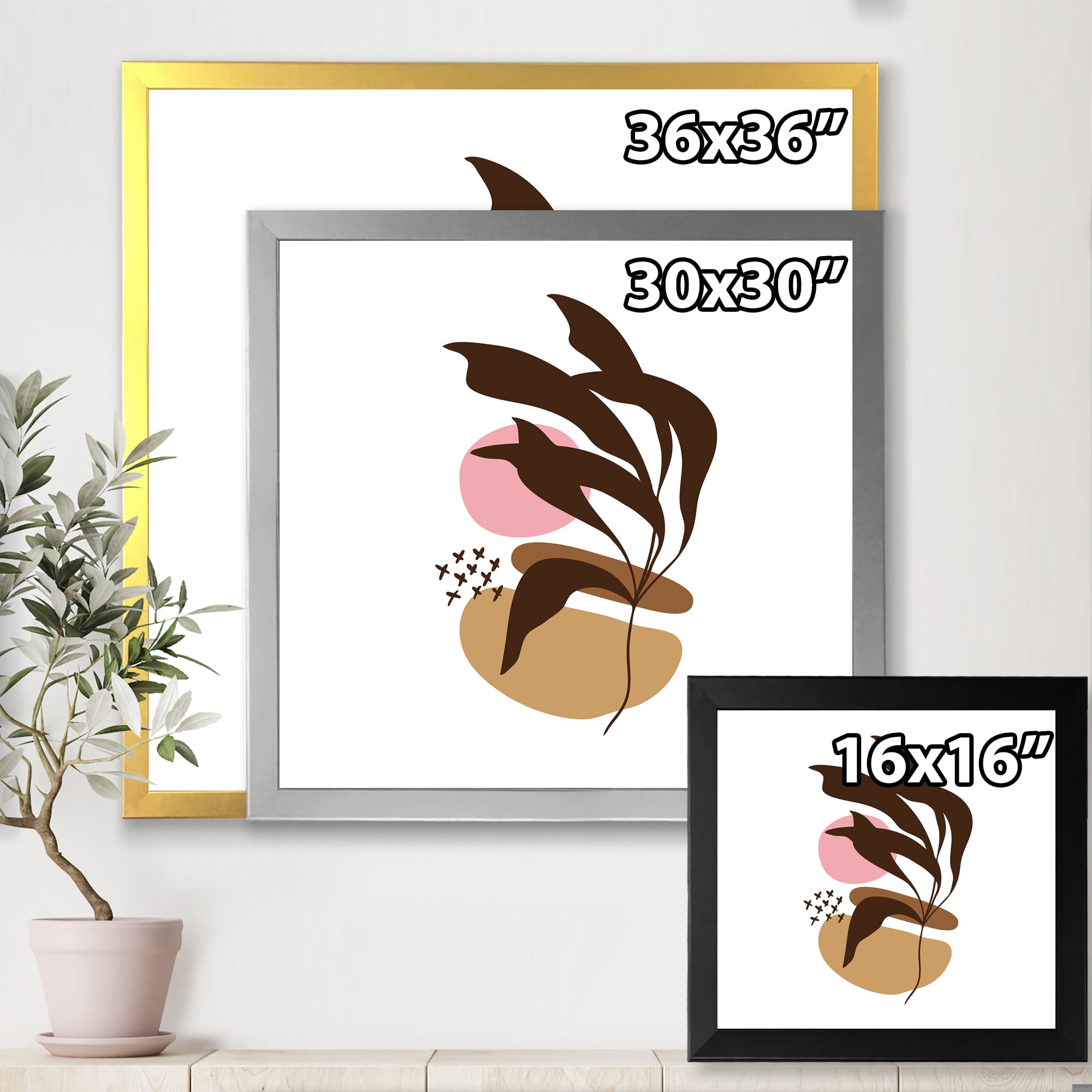 Designart 'Abstract Plants With Elementary Shapes' Modern Framed Art Print