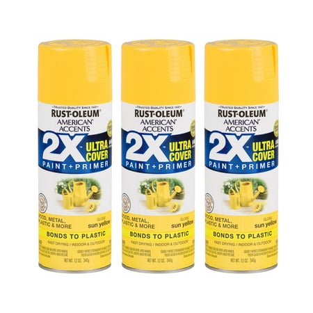 (3 Pack) Rust-Oleum American Accents Ultra Cover 2X Gloss Sun Yellow Spray Paint and Primer in 1, 12