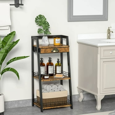Elegant 3-Tier Ladder Shelf with Drawer - Bathroom Storage Solution - Versatile Organizer for Home and Office