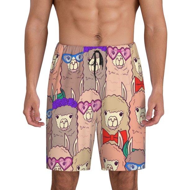 Fotbe Cute Lamas Pantalones Cortos de Pijama para Hombre, Ropa de Dormir, Pantalones de Pijama Cortos para Hombre-4X-Large