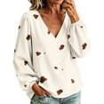 thumbnail image 2 of Women's Tops Dqueduo Women's Cow Print V Neck Long Sleeve Casual Loose Blouse Shirt, 2 of 7