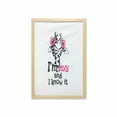 thumbnail image 1 of Giraffe Wall Art with Frame, Funny Animal in Pinkish Tones Glasses Whimsical Typography Fashion Image, Printed Fabric Poster for Bathroom Living Room, 23" x 35", White Black and Pink, by Ambesonne, 1 of 2