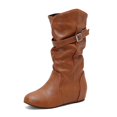thumbnail image 2 of Xfvqtps Womens Slouchy Knee High Boots with Hidden Wedge Heel Buckle Strap Fashion Round Toe Faux Leather Boots for Winter, 2 of 9