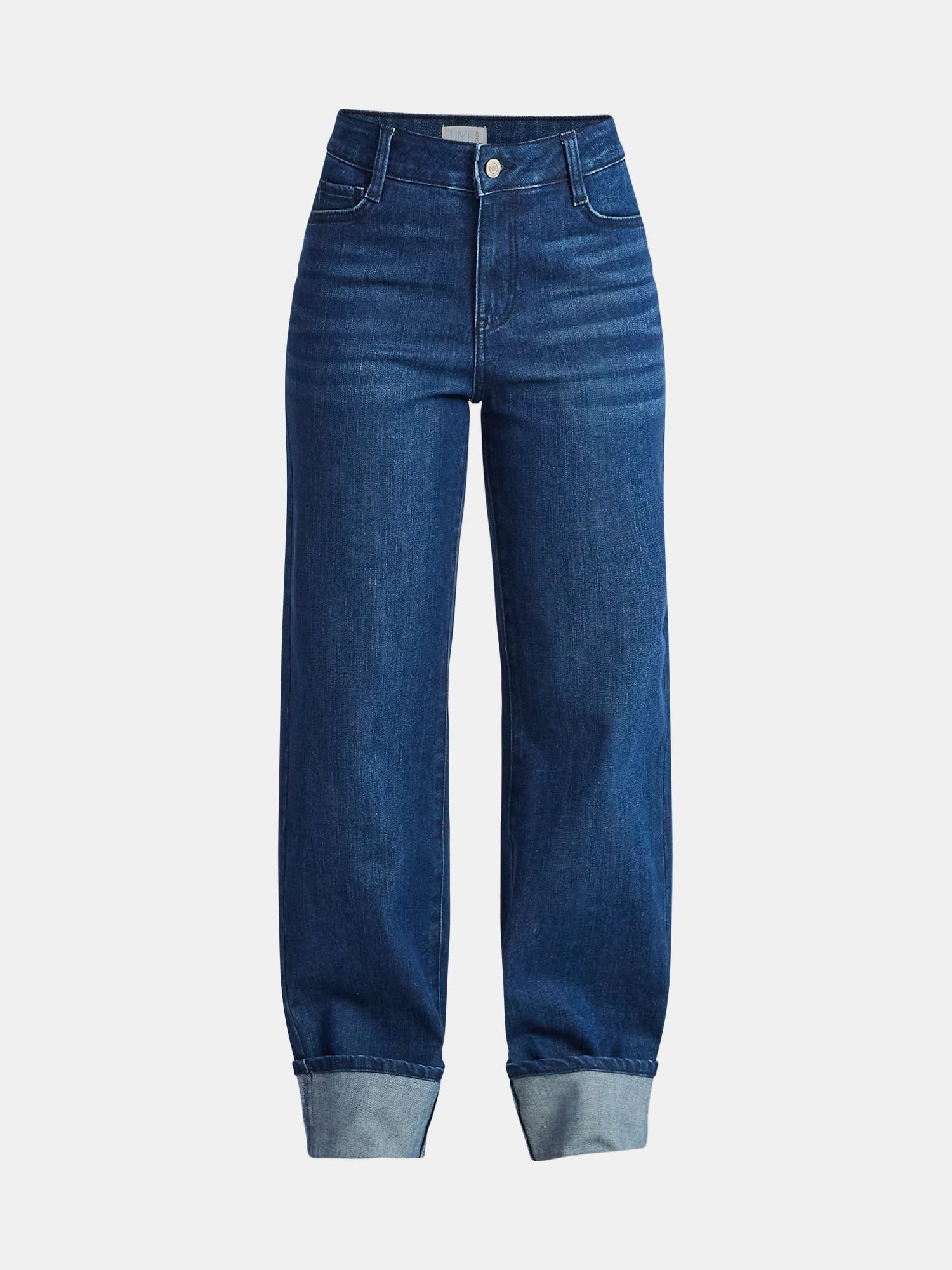 Time and Tru Women's High Rise Straight Jeans with Cuffs, 29" Inseam, Sizes 0-20