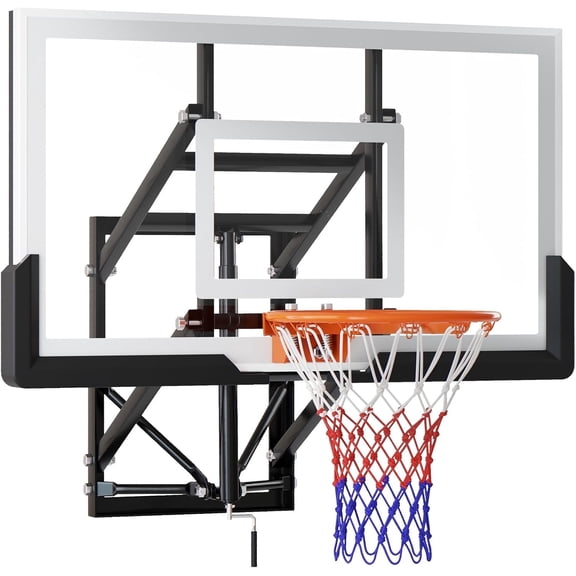 Selooye 54 Inch Wall Mounted Basketball Backboard, Adjustable-Height Backboard and Rim Combo, Outdoor Wall Mount Basketball Hoop Fit Most Slanting Roofs