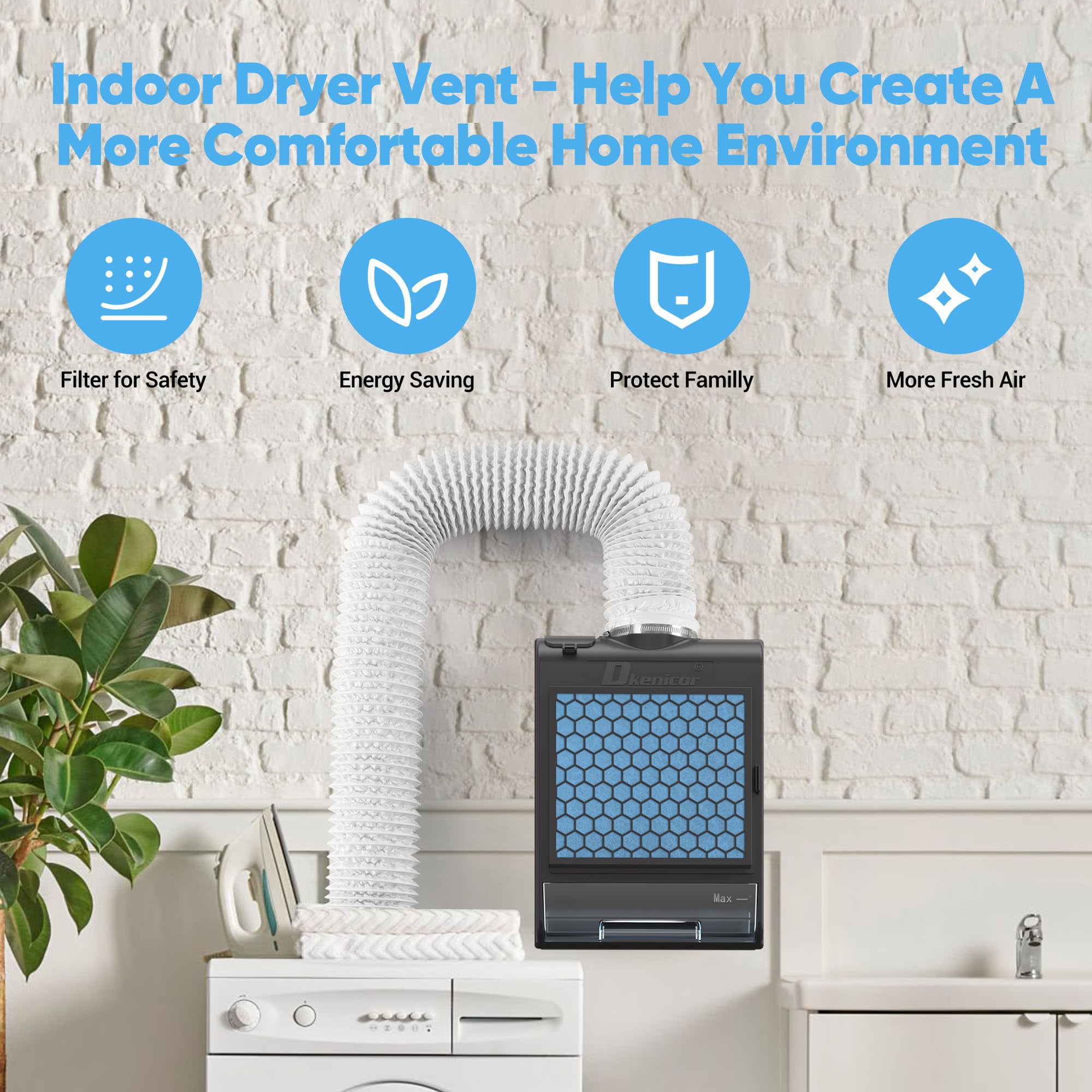 Gewna 3-in-1 Indoor Dryer Vent Kit with Water Drawer System and 10 Pcs Polyester Filters, for Electric Clothes Dryers (Vent Horse Include) Black