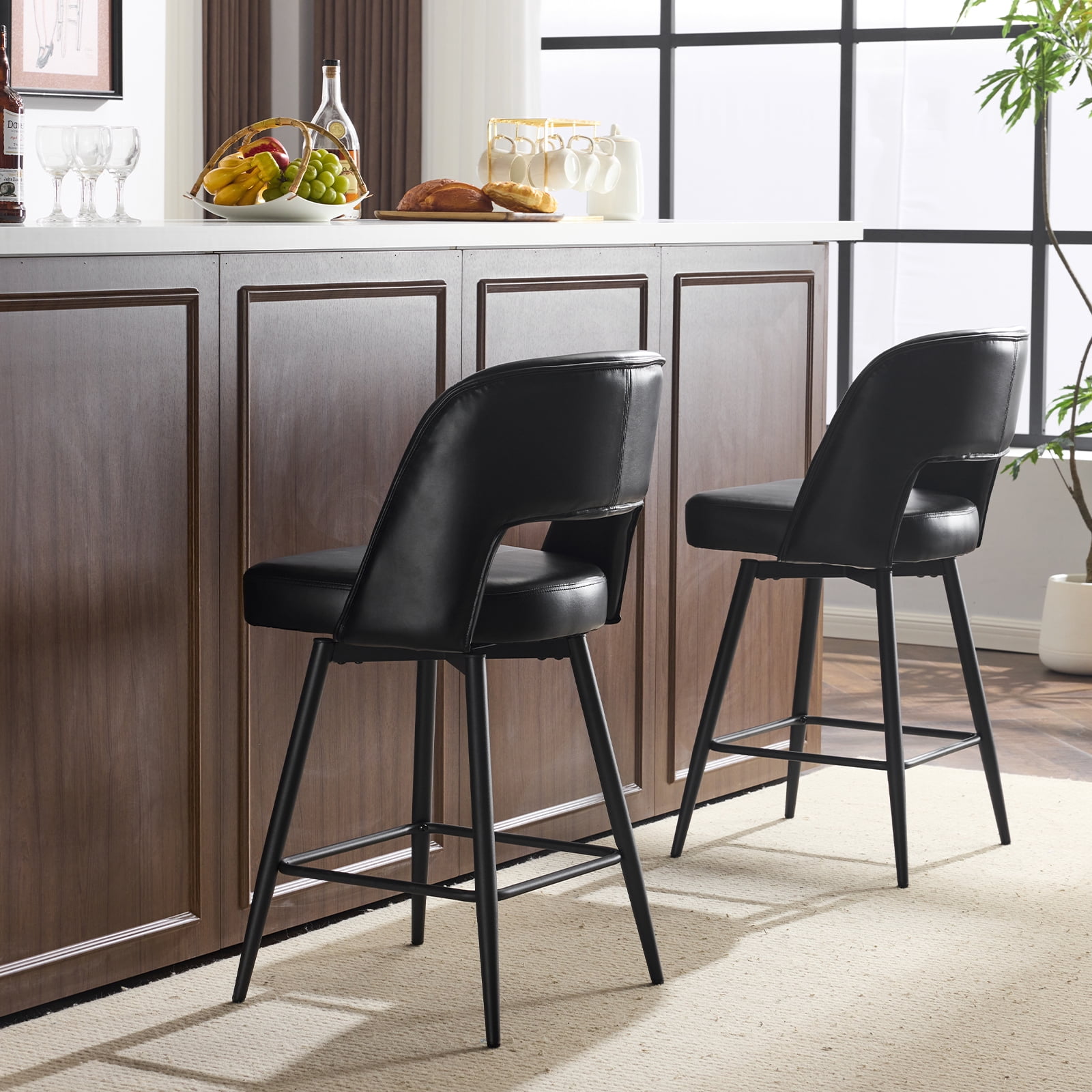 Ktaxon Swivel Barstools 2 Set, Counter Height Chairs 26in Padded Bar Height Upholstered Stools, Black
