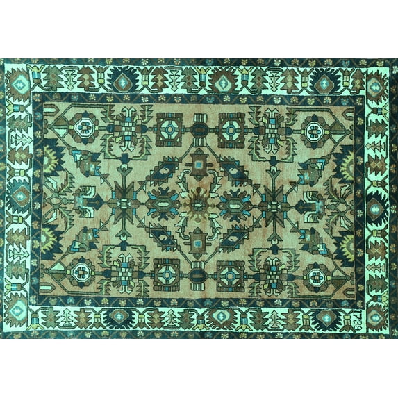 Ahgly Company Indoor Rectangle Persian Turquoise Blue Traditional Area Rugs, 2' x 5'