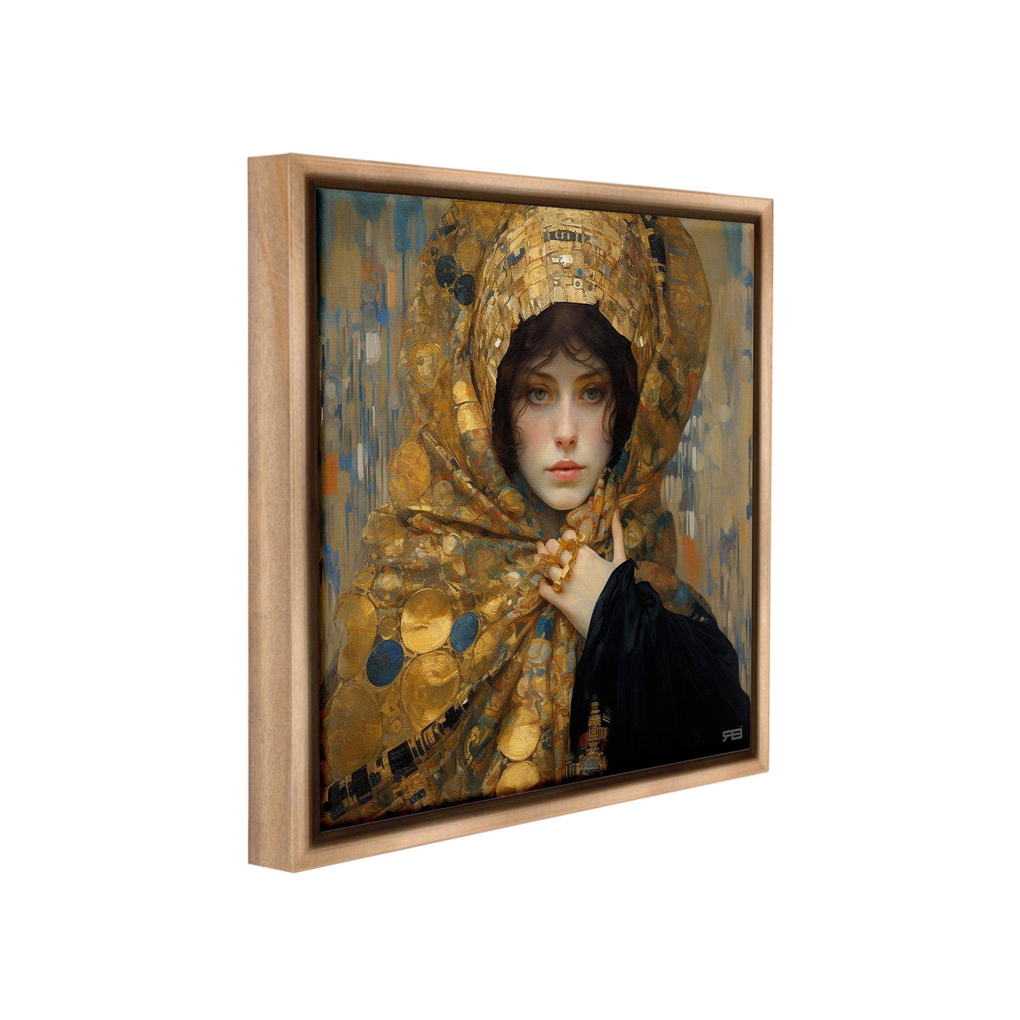 Stupell Industries Woman in Patterned Gold Abstract Painting Brown Floater Framed Canvas Art Print Wall Art, 25 x 25