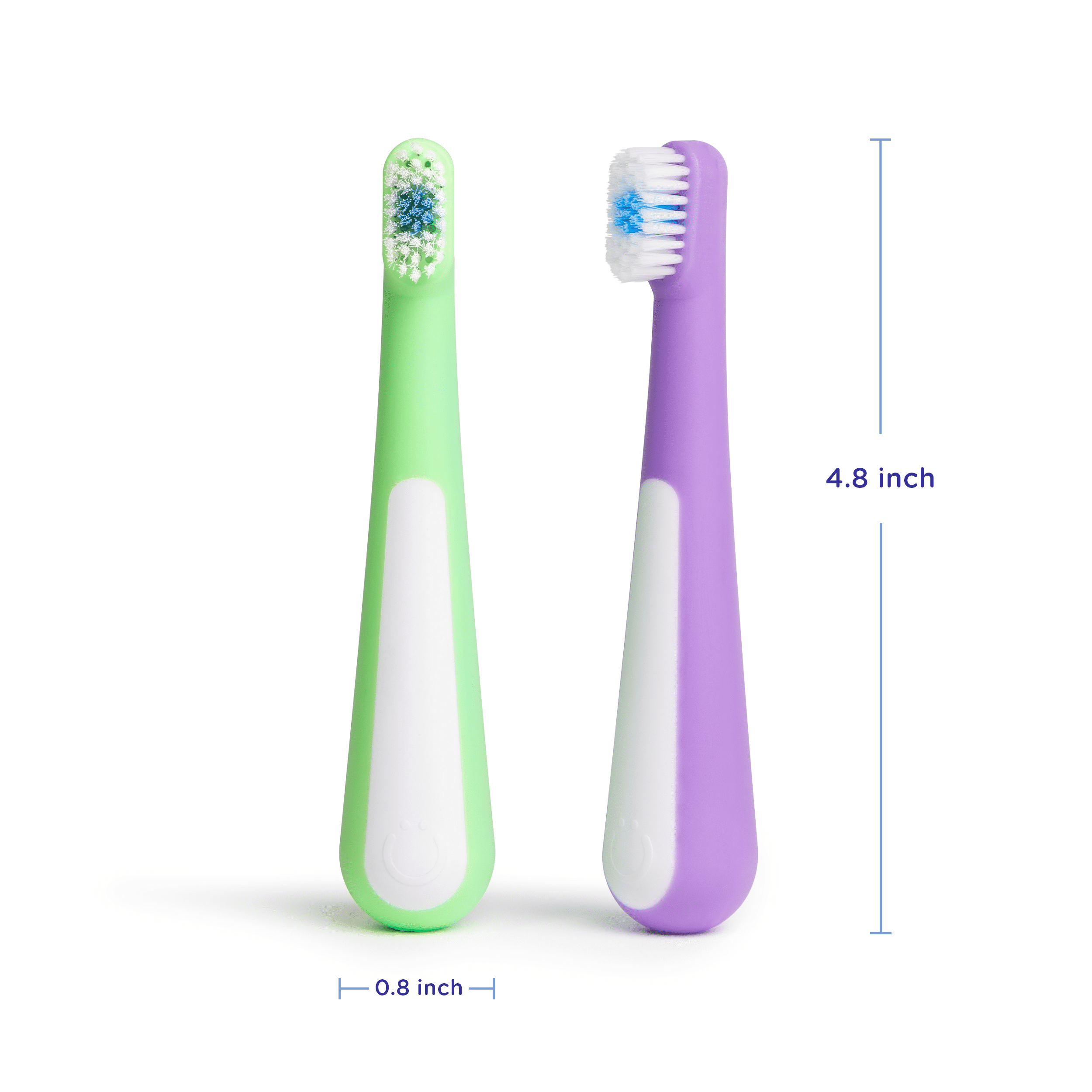 Ubbi Toddler Training Toothbrush Set, Soft Bristled & Gentle Manual Toothbrushes for Baby, Smoothie Purple & Zest Green