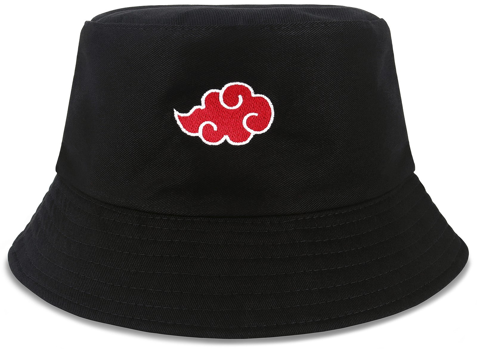 Roffatide Anime Naruto Akatsuki Red Cloud Bucket Hat Embroidered Cotton