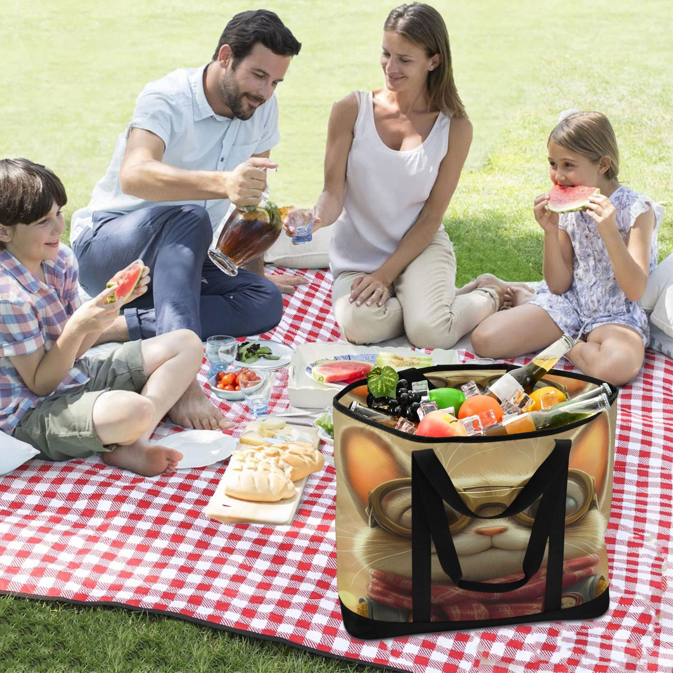 Large Hand-held Ice Pack Picnic Bag Insulation and Refrigeration Suitable for Shopping Picnics and Camping Super Cute Cat