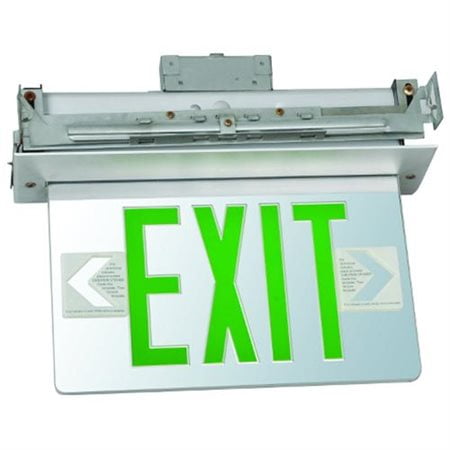 - Recessed Mount Edge Lit LED Exit Signs Green on Clear Panel Aluminum Housing