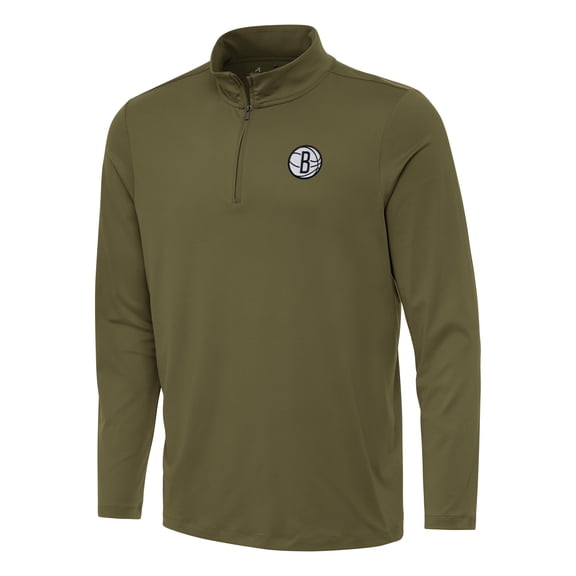 Men's Antigua Olive Brooklyn Nets Reprocess Quarter-Zip Top