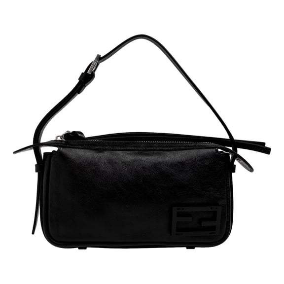 New Fendi Simply Fendi Mini Black Leather Shoulder Bag Zip Top Designer Purse
