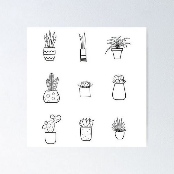Succulent Cactus House Plant Bundle - Black And White Line Art Poster Wall Art, Modern Wall Decor For Living Room Bedroom, 8x12 UNFRAMED