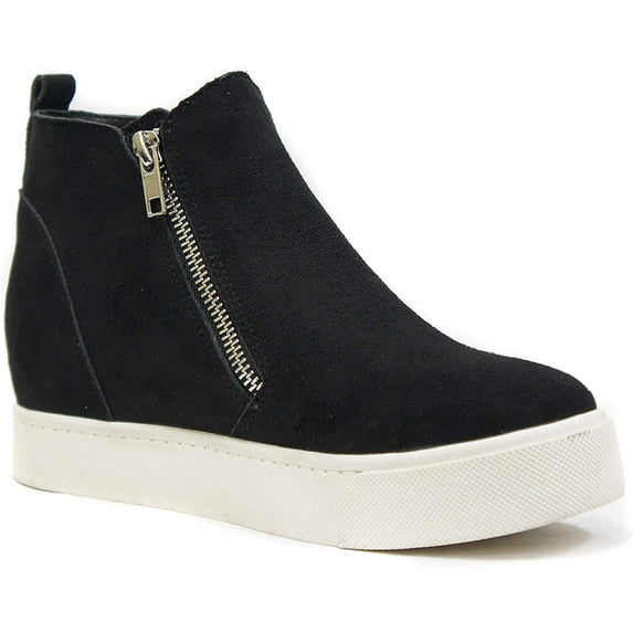 Soda Taylor Black Hidden Fashion Wedge Sneaker Shoes Side Zipper
