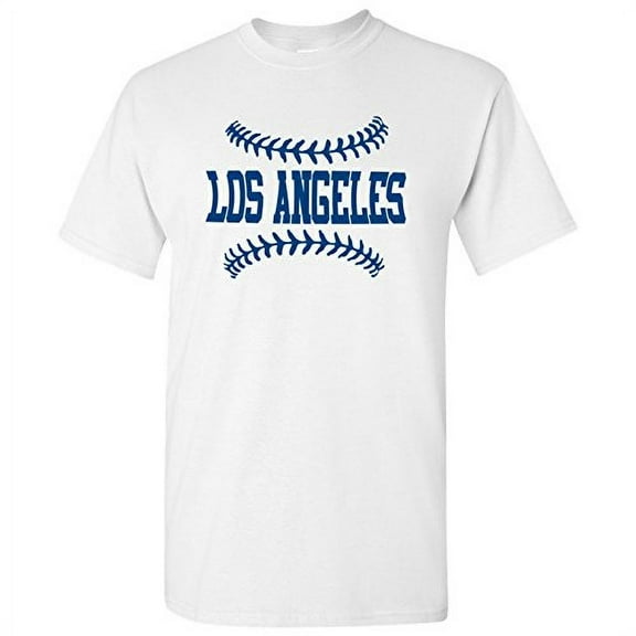 Los Angeles Baseball Laces - Pitcher, Team Sport Graphic T-Shirt - Small - White