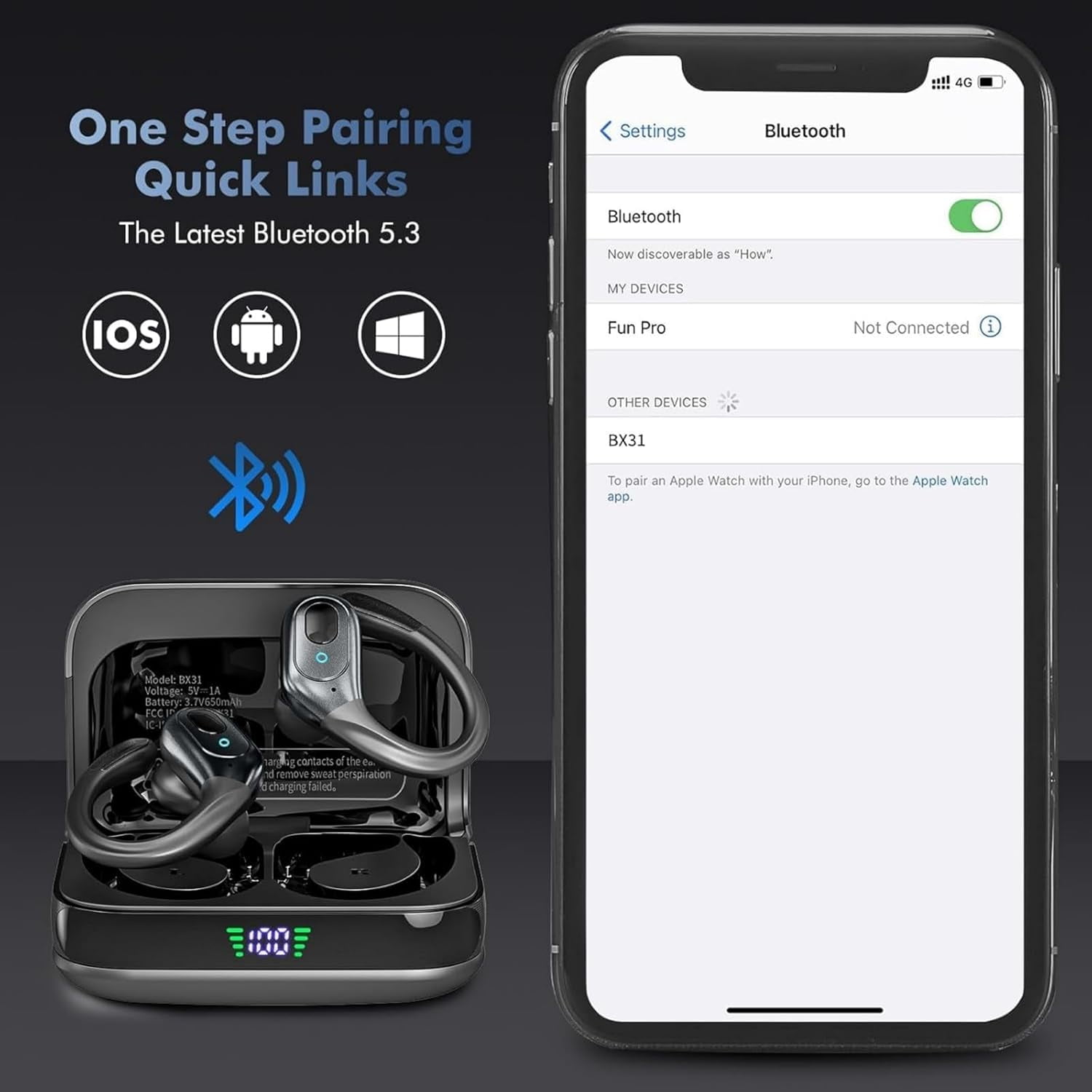 Wireless Earbuds Bluetooth 5.4 Headphones, Noise Canceling Ear Buds with 75hr Playtime, LED Power Display, IPX7 Waterproof Earphones Over Ear Earphones for Sports/Workouts