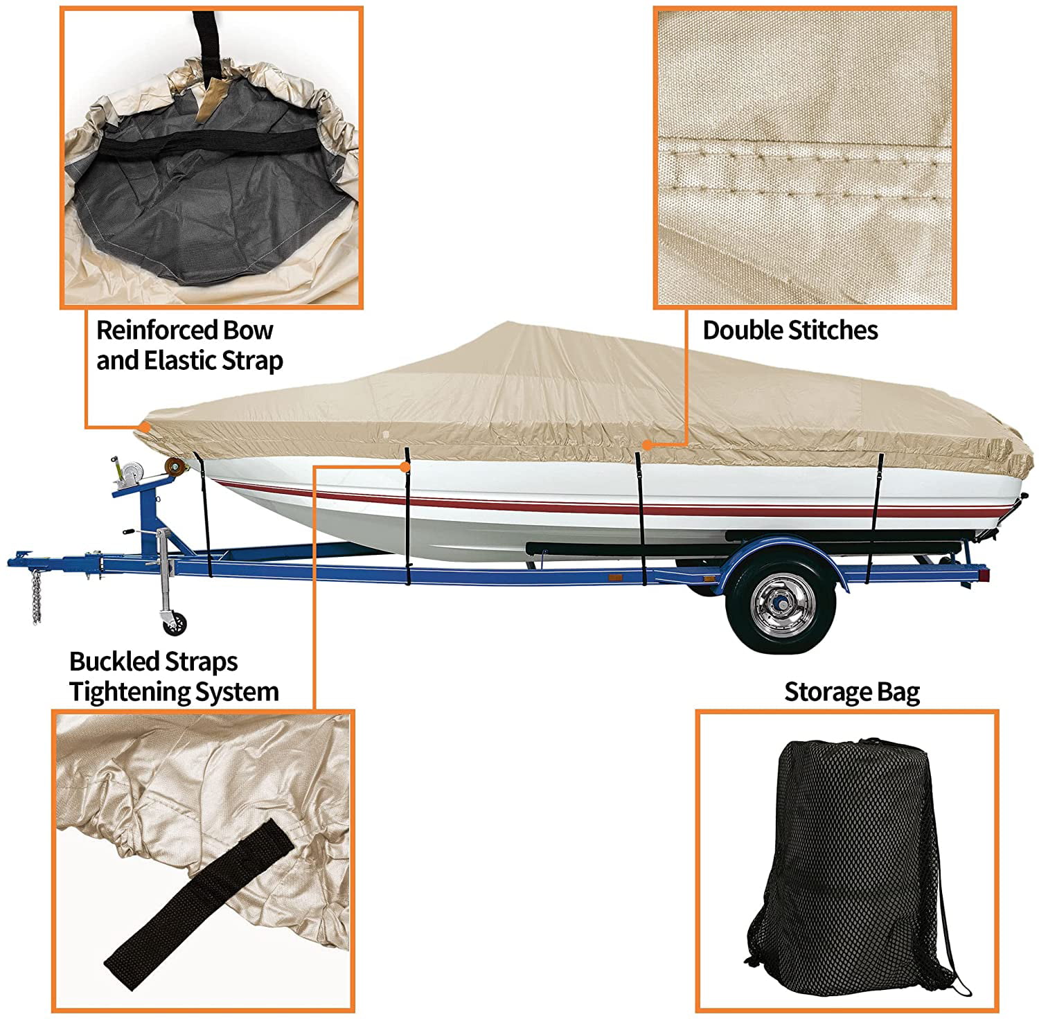 Heavy Duty Waterproof UV Resistant Marine Grade Polyester Fits V-Hull,TRI-Hull,Pro-Style,Fishing Boat,Runabout,Bass Boat iCOVER Trailerable Boat Cover 