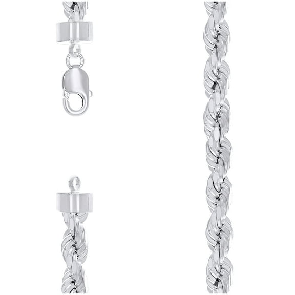 Sterling Silver Hollow Rope Chain Rhodium 190 10mm-24"