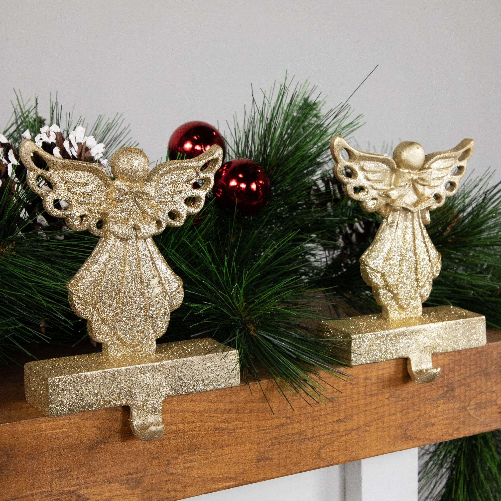 Northlight Set of 2 Gold Angel Glittered Christmas Stocking Holders 6.5"