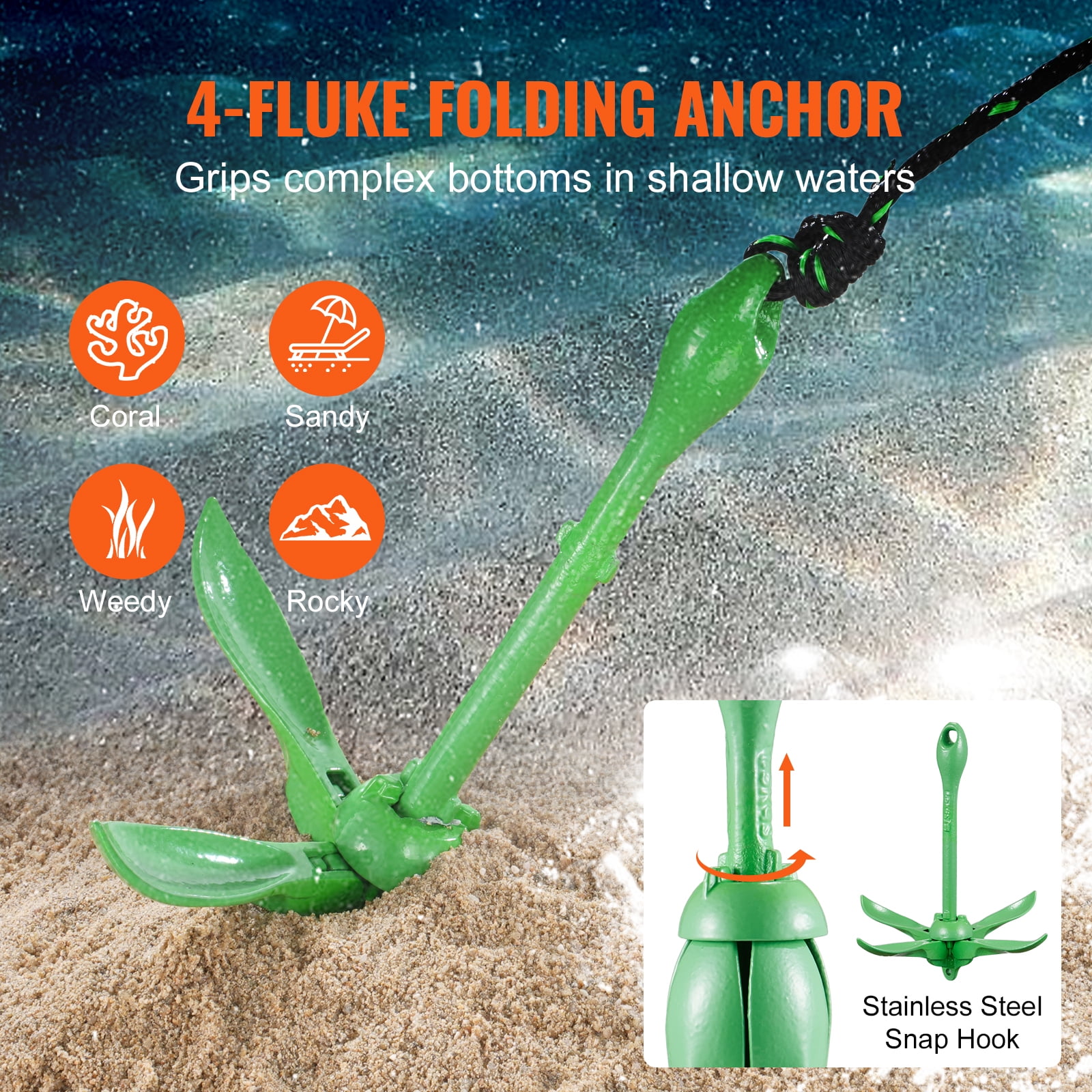 KFFKFF 3.5 lb Paddle Board Anchor Kit Kayak Anchor Kit with 26.2 ft Rope and Buoy