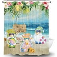 thumbnail image 3 of Cute Summer Gnomes Shower Curtain, Funny Beach Ocean Wooded Print Seaside Holiday Home Bathroom Curtain, Tropical Green Leaves and Flowers Decor Shower Curtains with Hooks 72x72Inch, 3 of 6