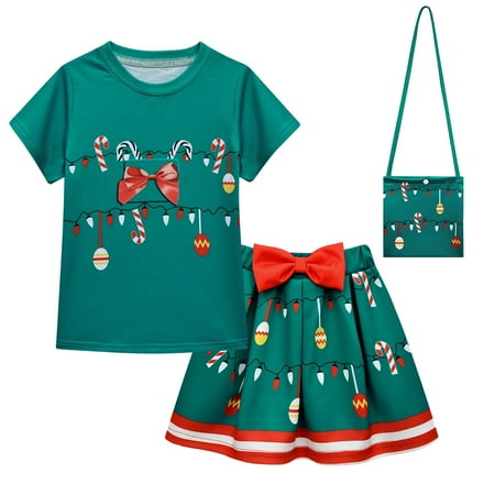 

Toddler Baby Kids Girls Suit Christmas Short Sleeve Top Skirt Bag 3PCs Set Outfits First Thanksgiving Baby Girl Baby Clothes Rainbow for A Baby Girl for Teen Girls Sweatpants Girly Baby Clothes